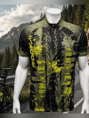 Funkier Army Green Yellow Full Graphic Spellout Cyling Jersey w/Back Pocket 3XL